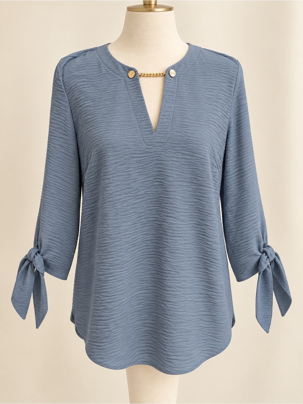 Michael Kors Gray-Blue Tie-Sleeve Blouse